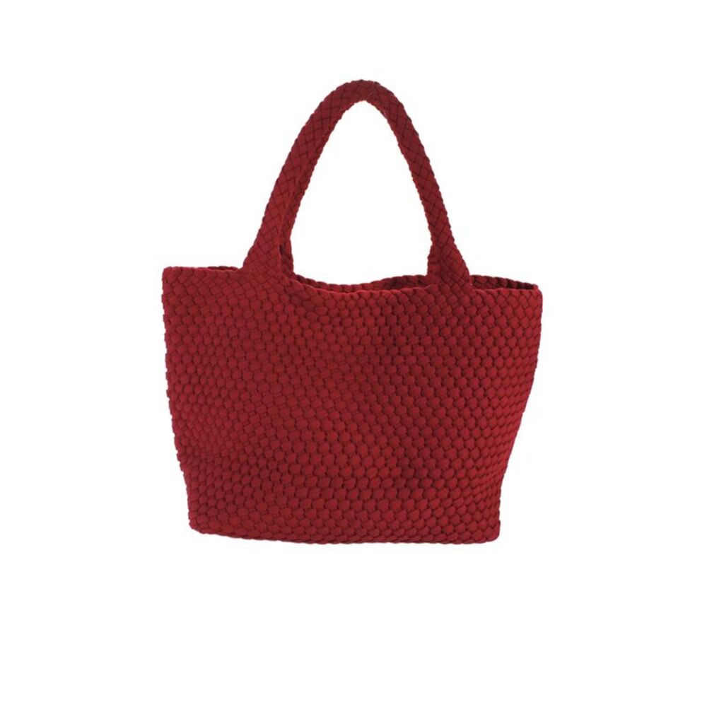 Sol And Selene Womens Woven Gold Tone Tote Shoulder Handbag Ruby Red